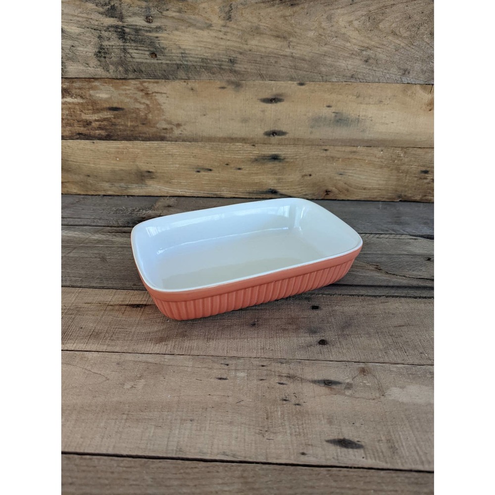 Vintage WCL Stoneware Coral Small Rectangular Ribbed Baking Dish